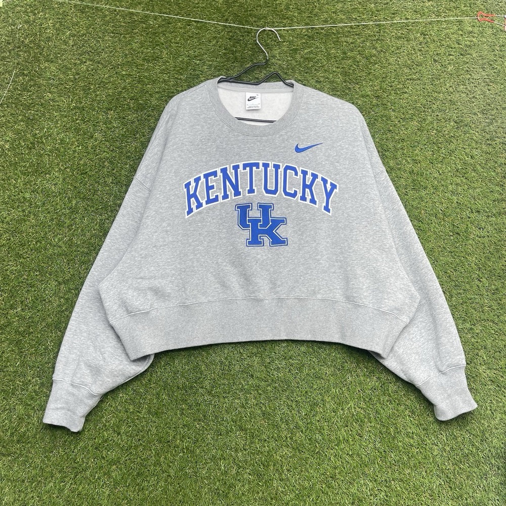 Nike Kentucky Wildcats Sweatshirt Womens Small Cropped Boxy UK Logo Gray